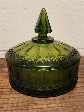 Vintage Indiana Glass~Green Princess Candy Dish w/Lid