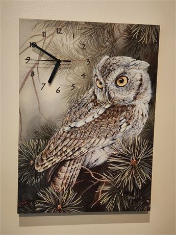 Millette Screech Owl Wrapped Canvas Clock Produced by Wild Wings