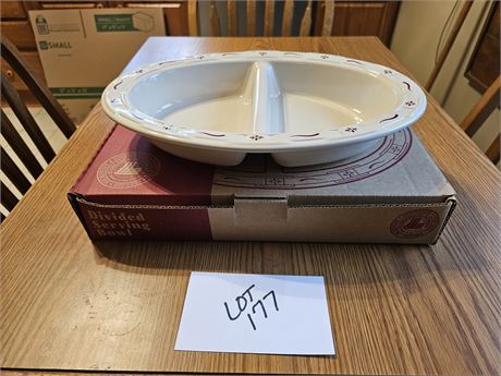 Longaberger Red Traditions Divided Serving Bowl with Box