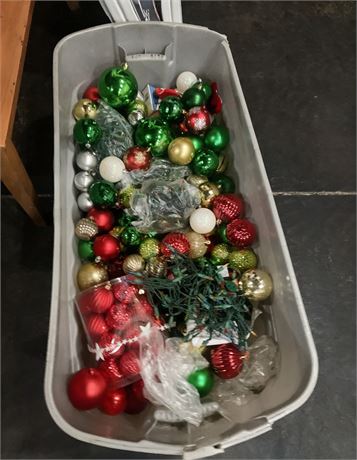 Christmas Ornament Lot in Storage Bin