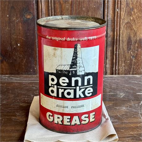 Vintage Penn Drake 5 lb Grease Can w/ Contents