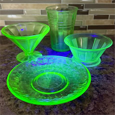 Assorted Vintage Uranium Glass Dishes