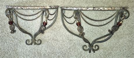 Wrought Iron & Wood Hanging Shelves