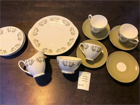 Royal Adderley Fine Bone China Tea W/Adelphi Scroll Pattern In Sage Green
