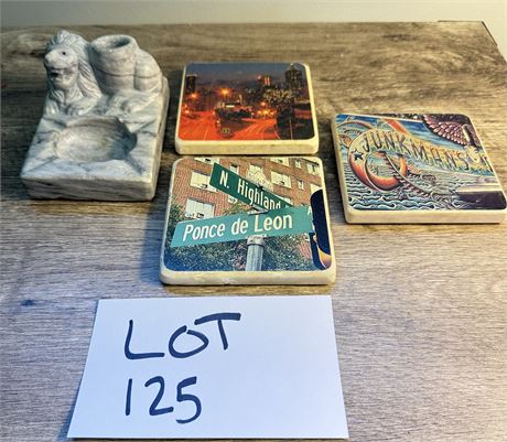 Vintage Lion Head Ashtry, Coasters