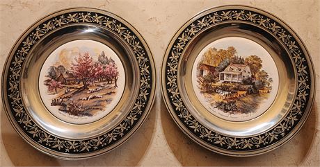 Currier & Ives Pewter/Tile Plates~ Spring & Summer