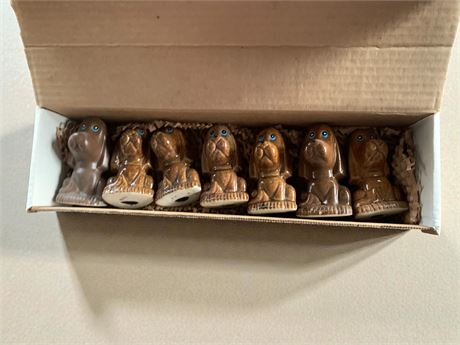 Napco Droopy Sad Basset Hound Dog Ceramic Figurine Boxed Lot of 8