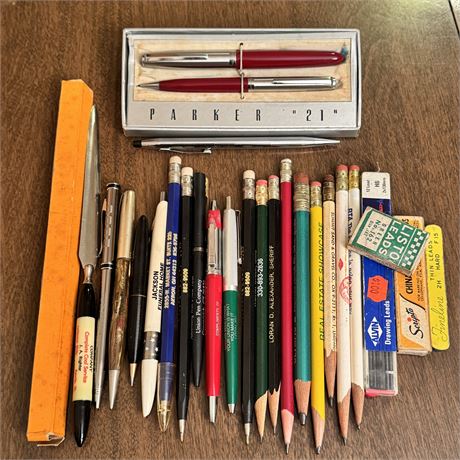 Vintage Pens and Pencils Lot - Parker, Cross, Advertising & More