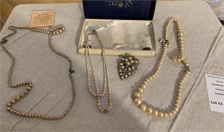 Faux Pearl Necklace & Clip Lot Lot