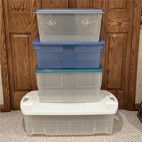 Lot of 4 Rubbermaid and Sterilite Storage Totes