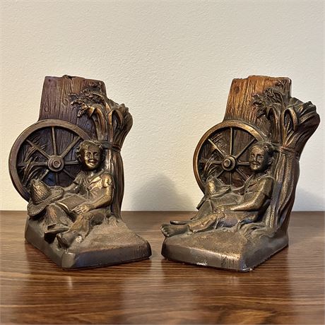 Huckleberry Finn Hand Cast Bronze Bookends