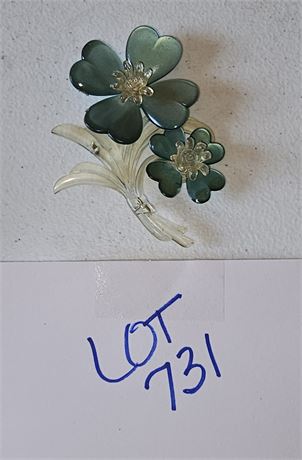 MCM Blue / White Lucite Flower Brooch 4"