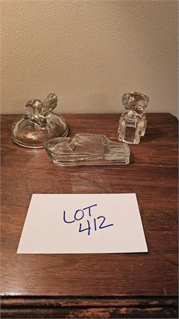 Clear Glass Dog, Elephant Lid & Boat