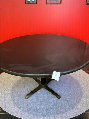 Round Black Wood Restaurant Pub Booth Table With Metal Pedestal Stand (Vintage)