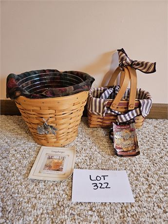 Longaberger 1998 Purple Accent Basket & 2002 Classic Autumn Pail Basket