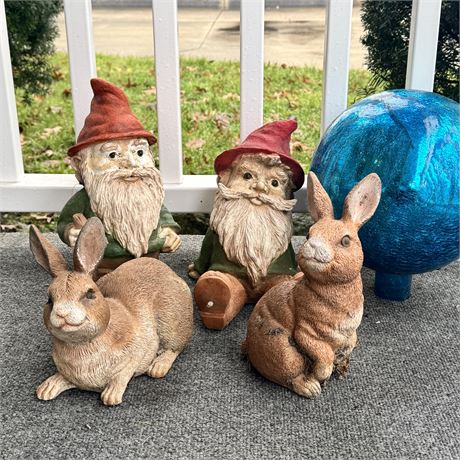 Resin Gnomes, Rabbits and Glass Gazing Ball