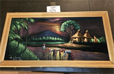 1965 Signed Asian Theme Black Velvet Painting
