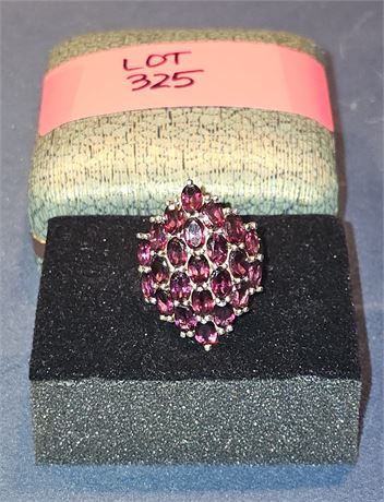 Sterling 925 Rhodolite Garnet Cluster Ring Sz 10