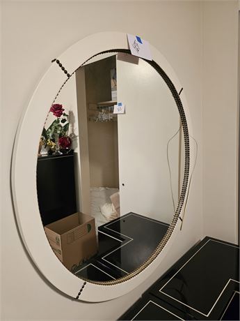 Large Round White Leather Wall Mirror