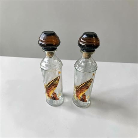 1968 Cabin Still Sportsman's Collection Trout Glass Decanters W/Brown Stoppers