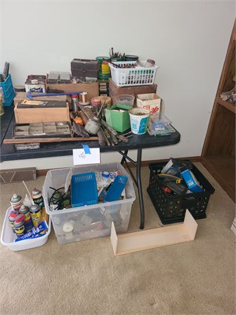 Table Full of Hardware: Nails/Screws/Fasteners/Bits/Cleaners & More