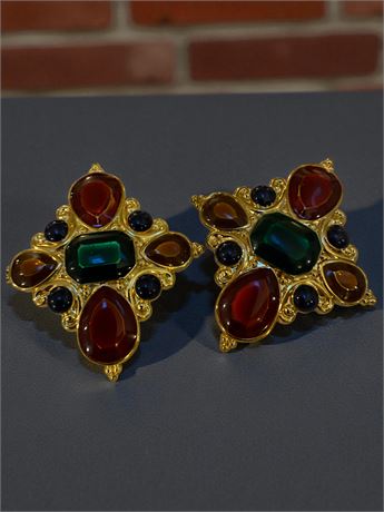 Jay Strongwater Jeweled Tone Glass Pendant/Scarf Slide Set of 2 With Info Sheet