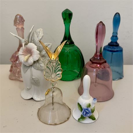 Lot of 7 Collectible Bells w/ Fenton Art Glass, Porcelain & More