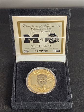 24K Gold Plated Schembechler vs. Hayes Numbered OSU/Michigan Commemorative Coin