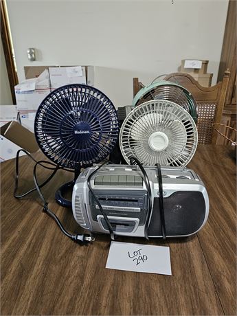Durabrand AM/FM Cassette Recorder, Holmes, Lasko & Etl Fans, Panasonic Tape Reco