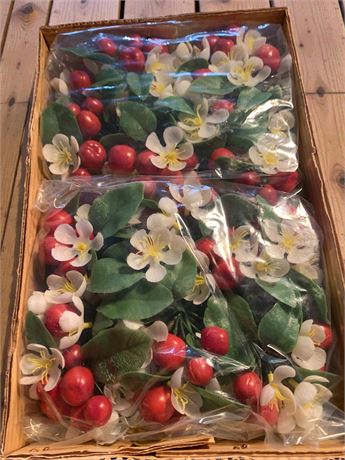 Artificial Cherry Blossoms & Berries Decorative Flower Bunches - 5 Boxes Total