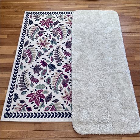 Floral Accent Rug (56 x 39") and Cream Bath or Hall Runner