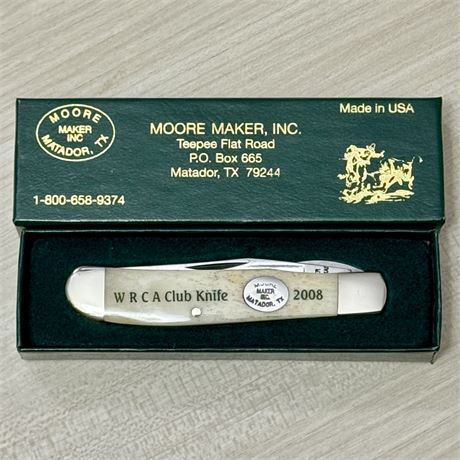 Moore Maker 2008 for WRCA Club Pocket Knife Bone Handle Folding - 5160LLB