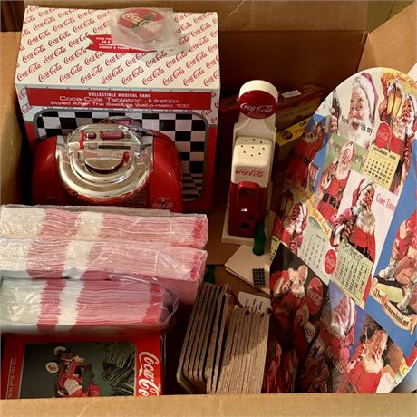 Box Lot of Mixed Coca-Cola Collectibles, Memorabilia - S&P, Playing Cards & More