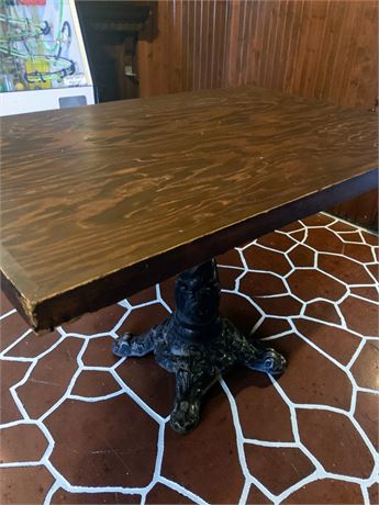 Bistro Table W/Rectangle Dark Oak Top & Ornate Cast Iron Base