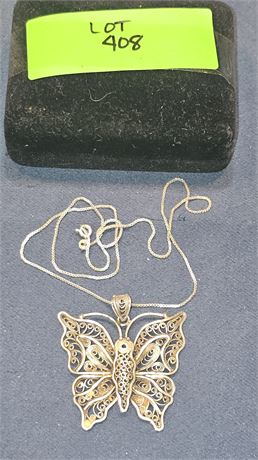 Sterling Steel Cut 2" x 2" Butterfly Pendant & 18" Chain 0.34 ozt