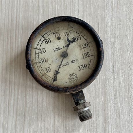Antique Nizer Corp Steam/Compressed Air Pressure Gauge, Detroit MI