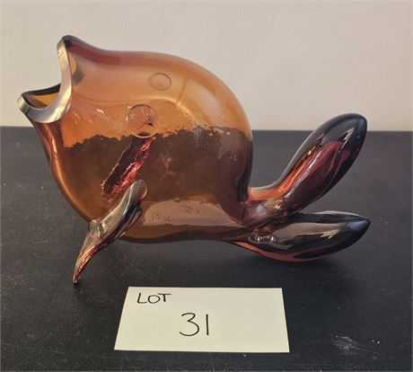 Blenko 1950s Amber Glass Fish Vase
