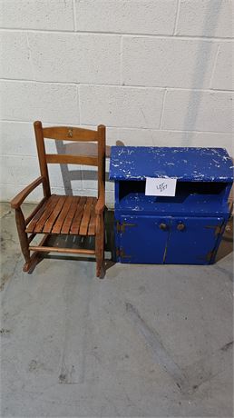 Child's Wood Rocking Chair & Night Stand