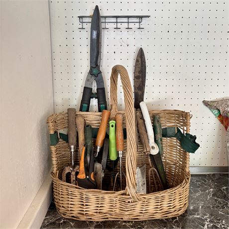 Nice Array of Garden Tools and Wicker Storage