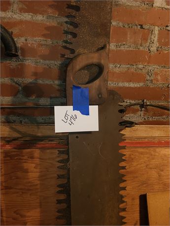 Antique Two Man Saw -Missing 1 Handle- & Large Hand Saw