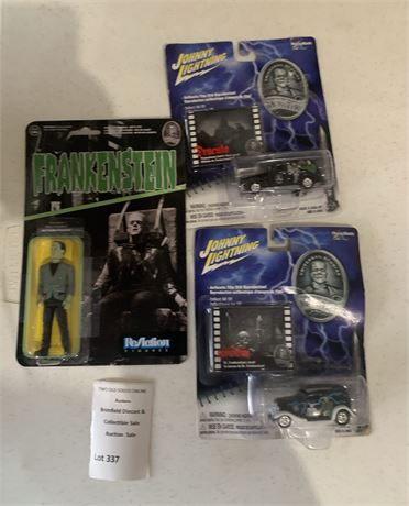 Johnny Lightning  Frankenstein and Dracula Die Cast Cars & Frankenstein Figure