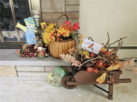 Mixed Fall Decor Lot: Floral / Figurines & More