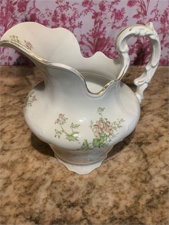 Ceramic Gold Rim Floral Serving Pitcher by Revere