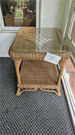 Glass Top Wicker Table