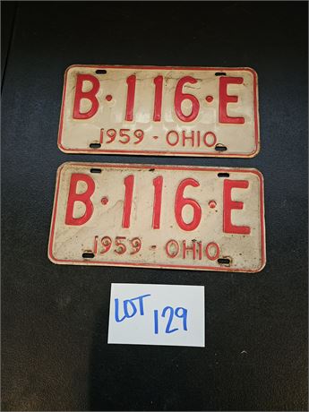 Vintage 1959 Ohio License Plate Set