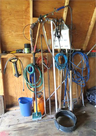 Cleanout Lot: Tools, Hoses, Sprinklers, etc