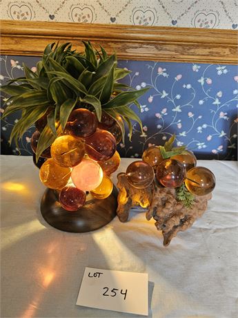 MCM Yellow - Brown Lucite Grape Lamp & Table Decor