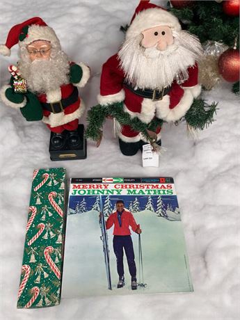 Santa Claus Figures, Johnny Mathis Christmas Album, Gift Box Lot