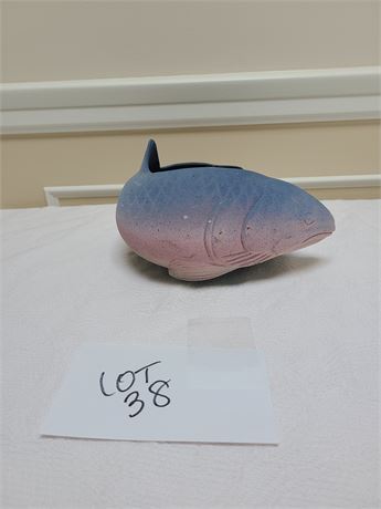 Signed Owl Creek Pottery Pastel Blue & Pink Fish