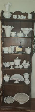 Large Collection of Fenton White Milkglass Hobnail: Vases/Epergne/Fruit Bowl